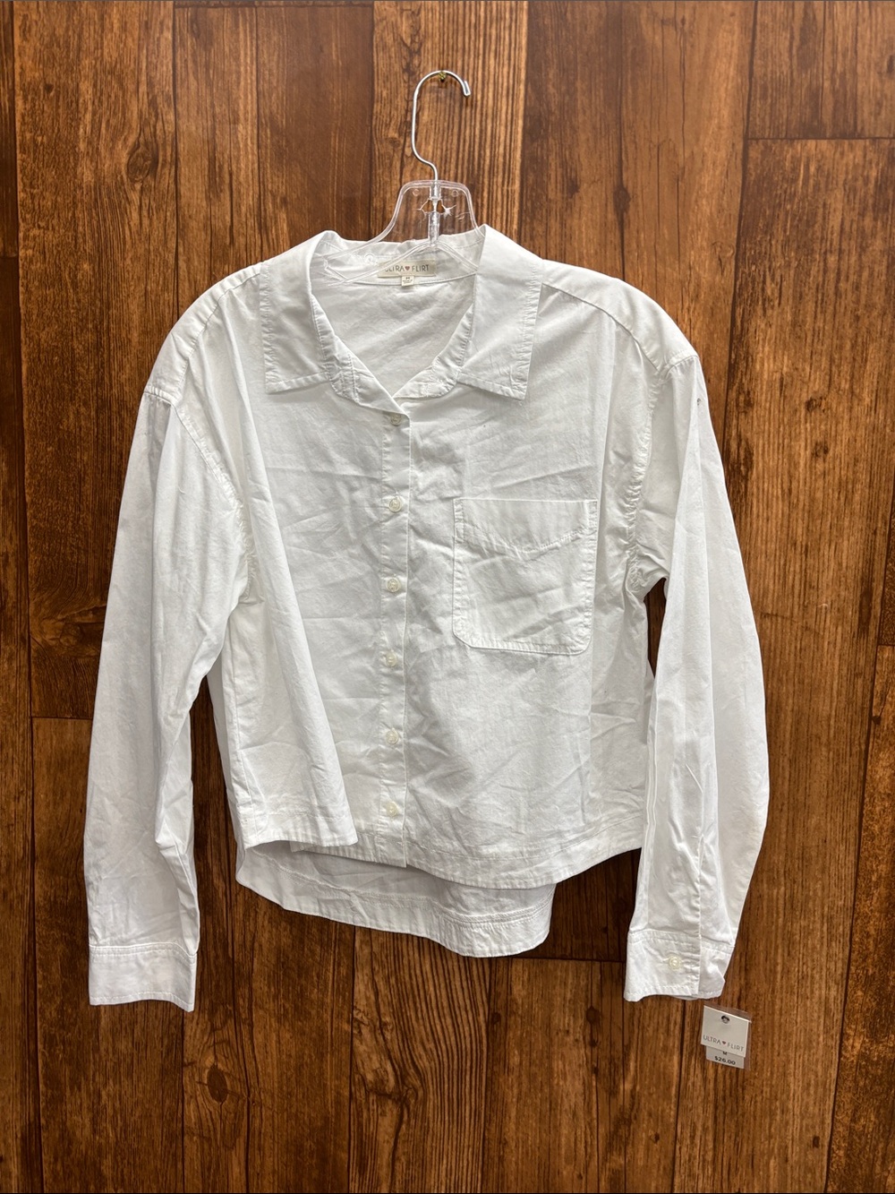 NWT Ultra Flirt White Button-Down Pocket Shirt